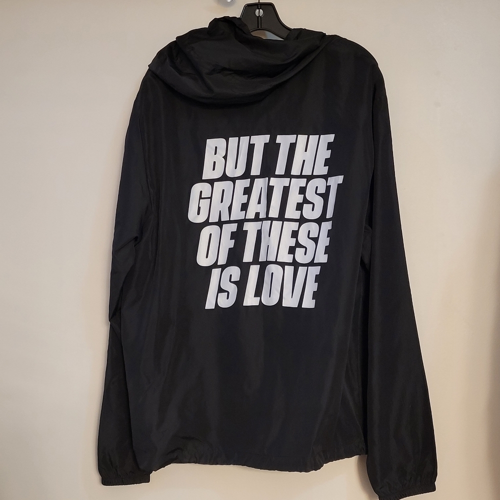 But The Greatest Of These Is Love Windbreaker Hoodie Unisex XL Black & White - Picture 2 of 16